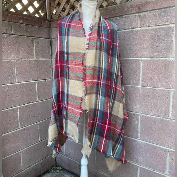 Plaid Scarf Set Blanket Oversized Long One Size - Picture 2 of 13